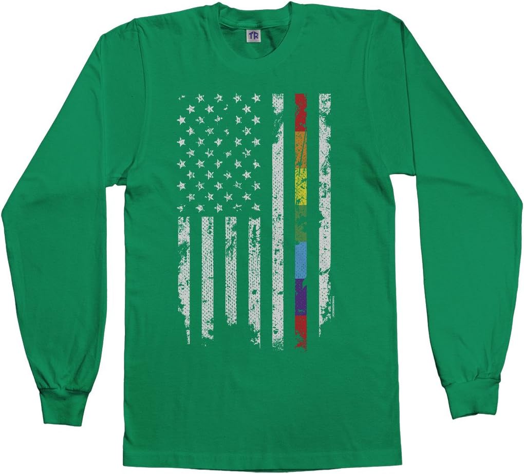 Threadrock Men's Gay Pride Rainbow American Flag Long Sleeve T-Shirt