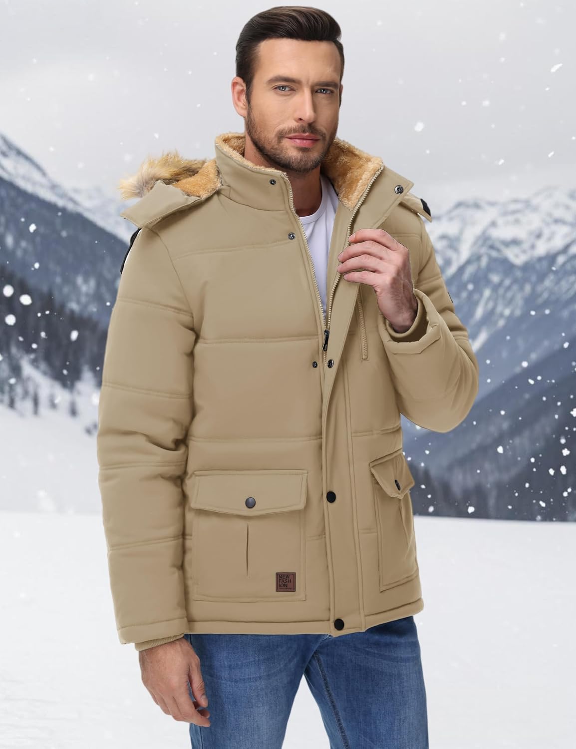 Cotrasen Men's Winter Jacket Warm Fleece Lined Hoodie Parka Coat