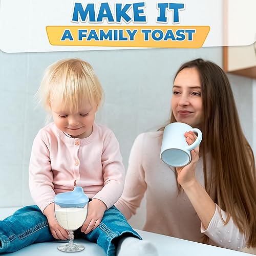 Miniatura 8 de VIKROM Vaso de vino para bebés para niños pequeños, copa a prueba de derrames, 5 onzas con tapa, divertido diseño de copas de vino, fácil de