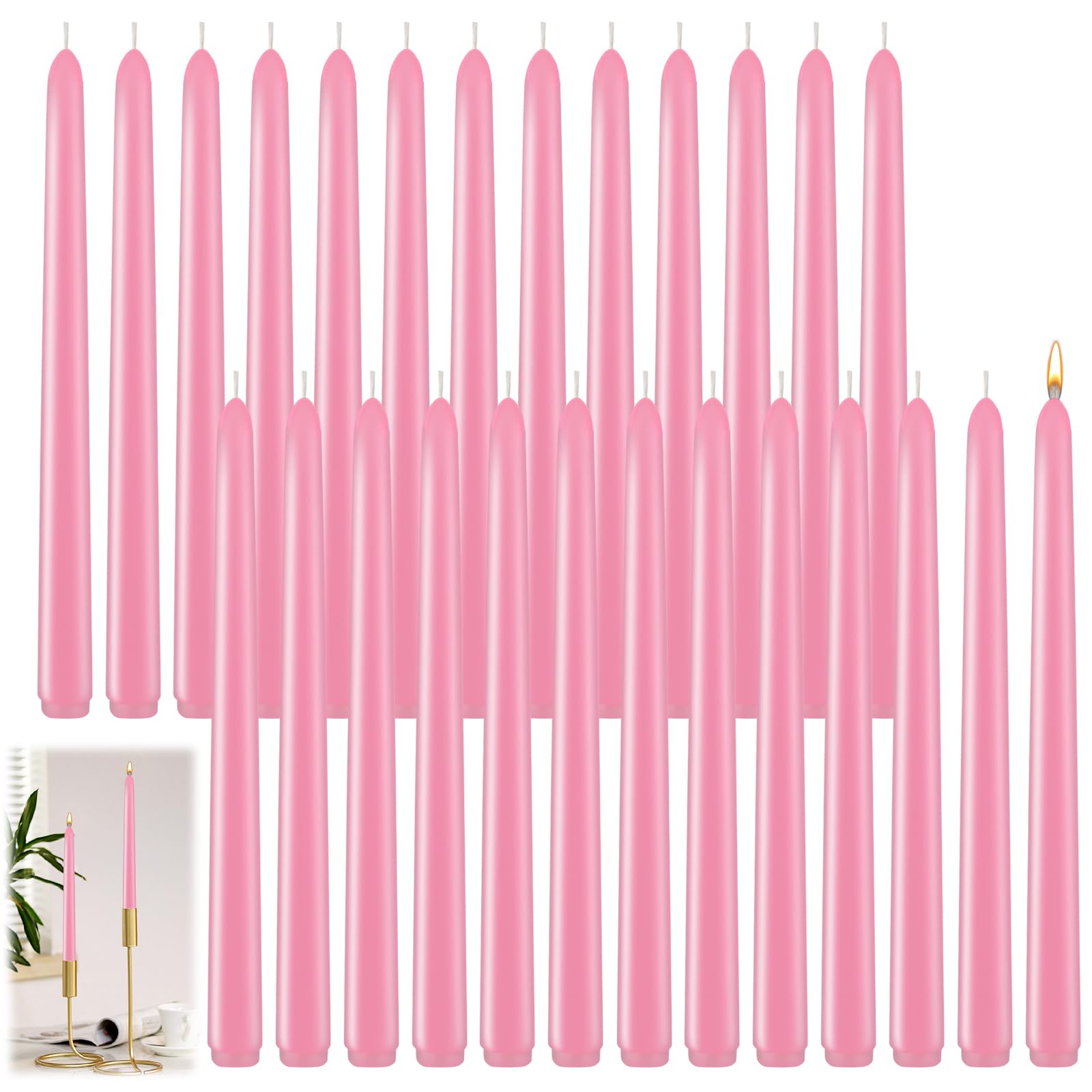SPOKKI 26 Pink Taper Candles, 25cm, Dripless, Smokeless, Unscented