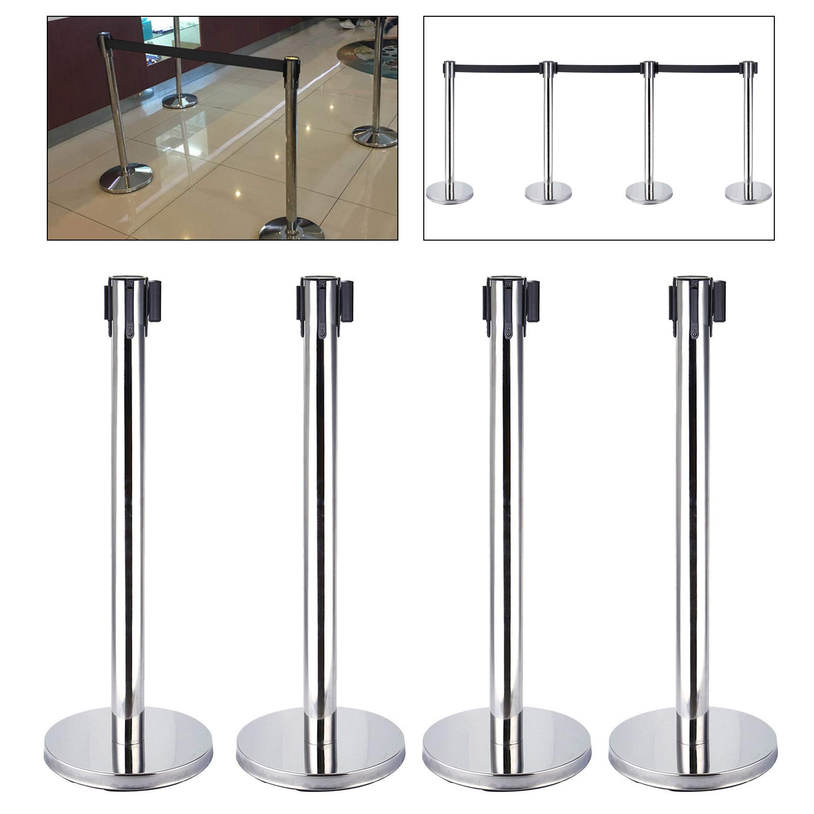 Set di 4 Colonnine Separacode Colonnina Segnapercorso Transenne Elimina Separacode Paletti di Delimitazione Barriere Retrattili