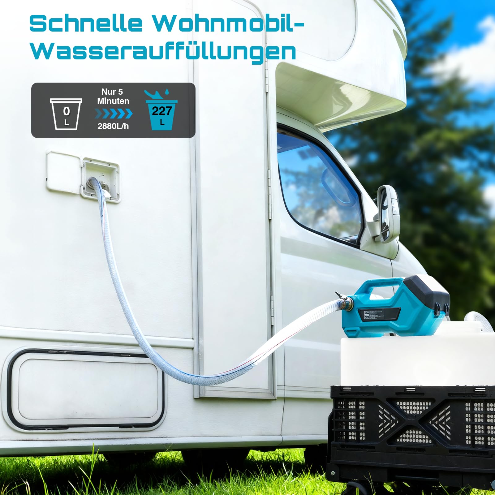 Seesii Pompa di trasferimento senza fili per acqua/diesel, 2880 l/h, autoadescante, batteria 2 × 4000 mAh, pompa elettrica portatile per camper, giardino, vasca idromassaggio, piscina, stagni, acquari