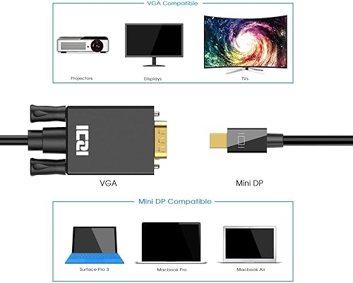 Miniatura 2 de ICZI Cable Mini DisplayPort a VGA de 6 pies, Mini DP (Thunderbolt 2) a VGA Cable adaptador 1080P para monitor, proyector