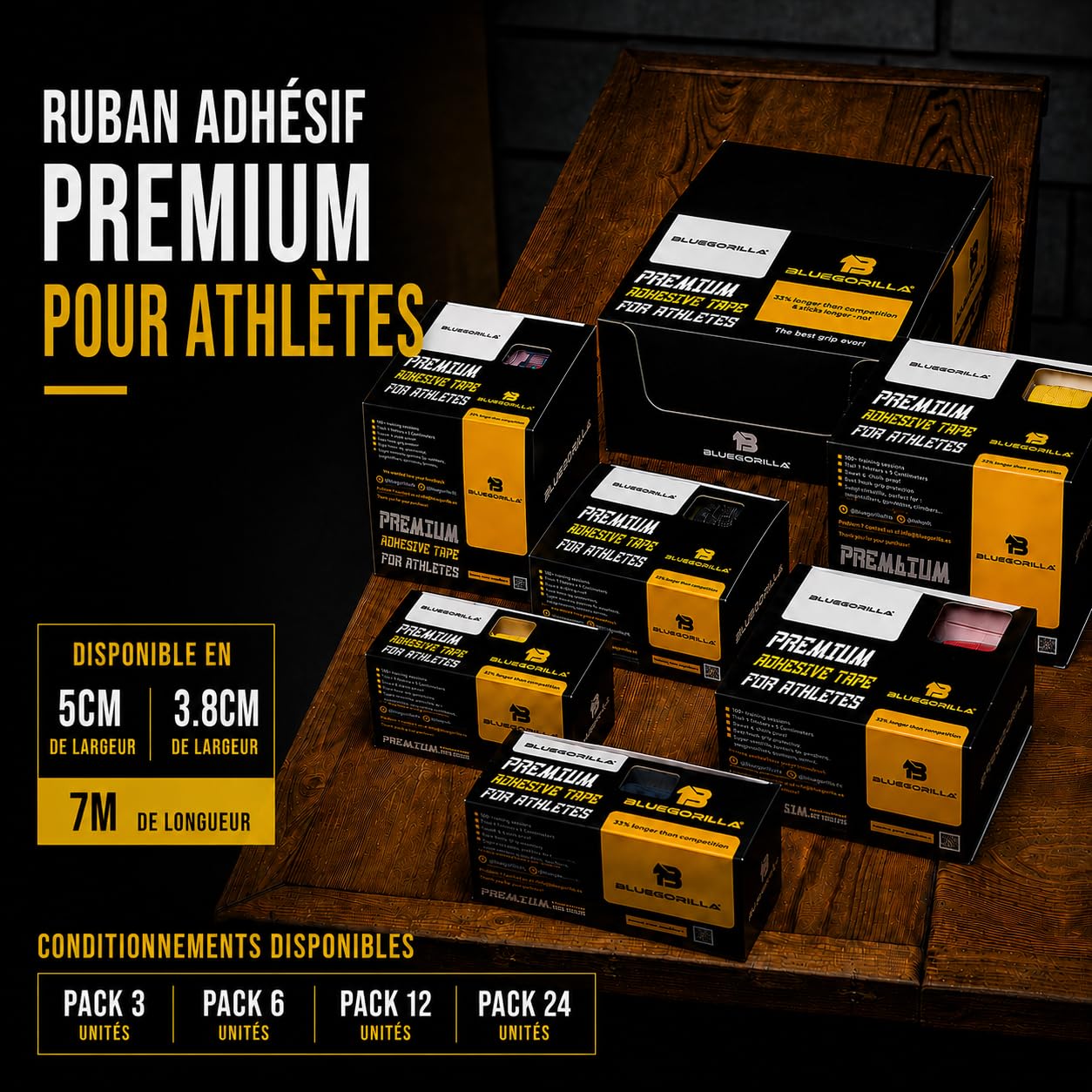 BLUEGORILLA® (Pack 12) Strap Sport 5cm x 7m - Bande Adhésive Élastique pour Doigts, Poignets et Chevilles - Bandage Autoadhésif Crossfit - Qualité Professionnelle