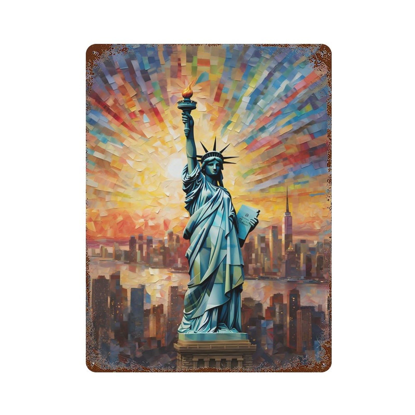 Garage Style Statue of Liberty Weathered Tin Sign 15.7"x11.8", Classic Wall Plaque for Bar And Workshop