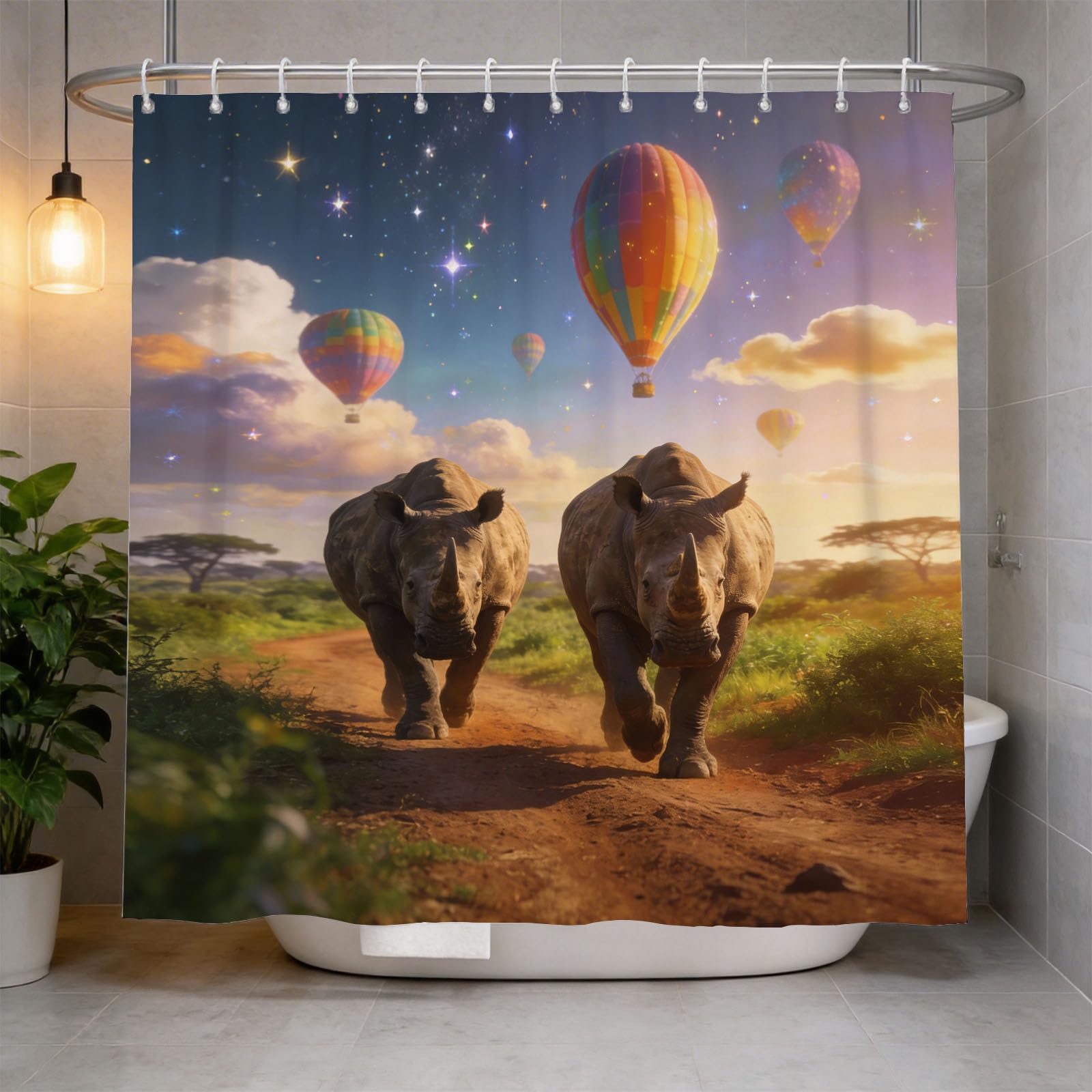 Hongduo 3D Animal Rhino Shower Curtain for Stalls Bathtubs Africa Animal Bathroom Decor Shower Curtain Set Polyester Fabric Waterproof 200x200cm/79X79 Inch with Hooks