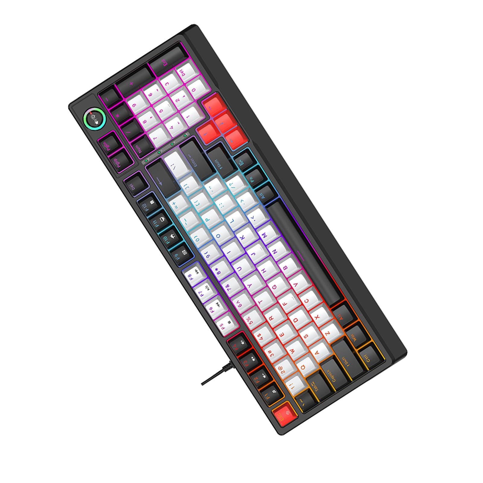 AMONIDA Klawiatura Mechaniczna T50 RGB, 98 Klawiszy z możliwością Wymiany Podczas Pracy, Niebieski Przełącznik z Dynamicznym Oświetleniem i Bocznymi Paskami LED, Ergonomiczna Konstrukcja do Pisania