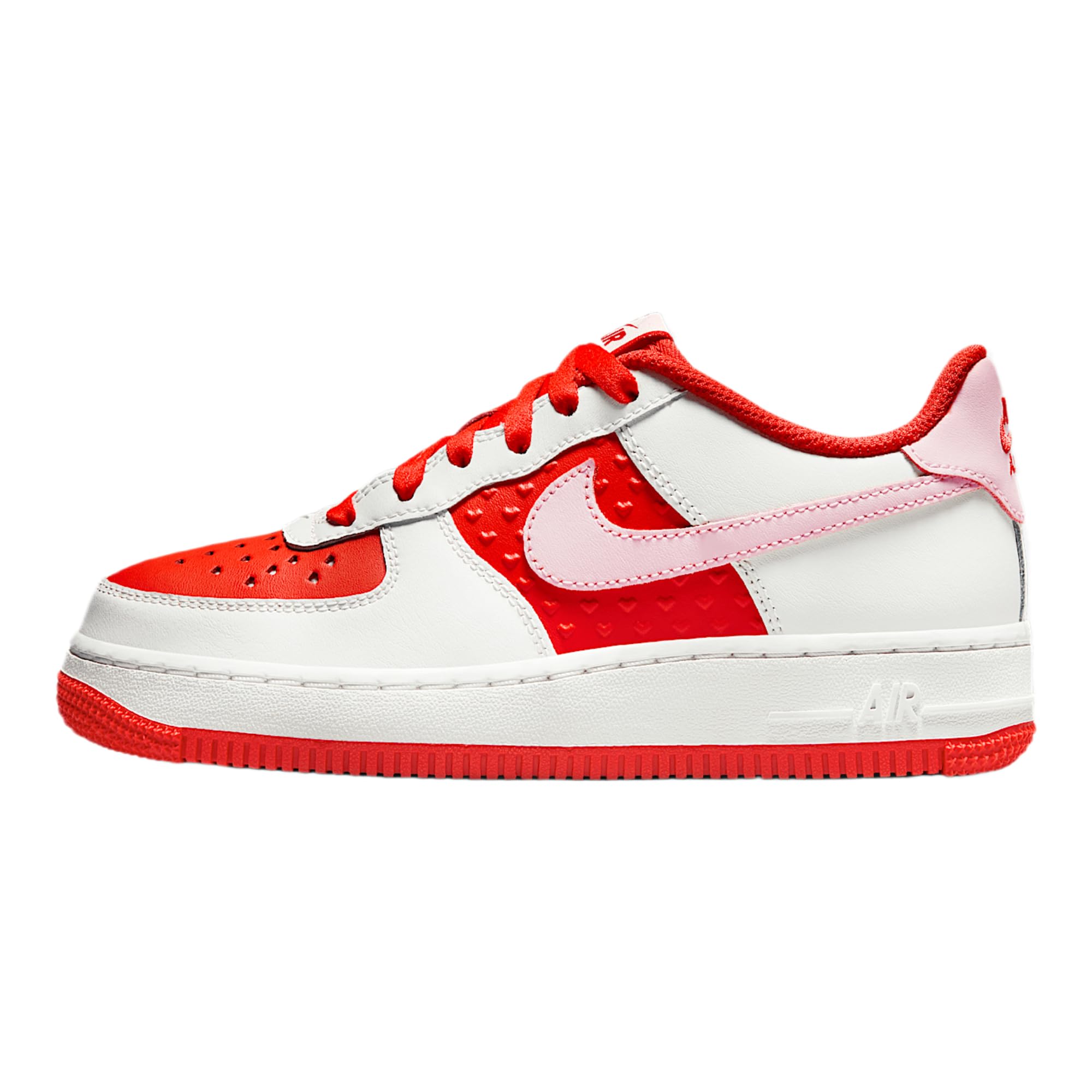 Nike Air Force 1 Big Kids' Shoes (HV5165-121, Summit White/Light Crimson/Fire Red/Pink Foam) Size 7