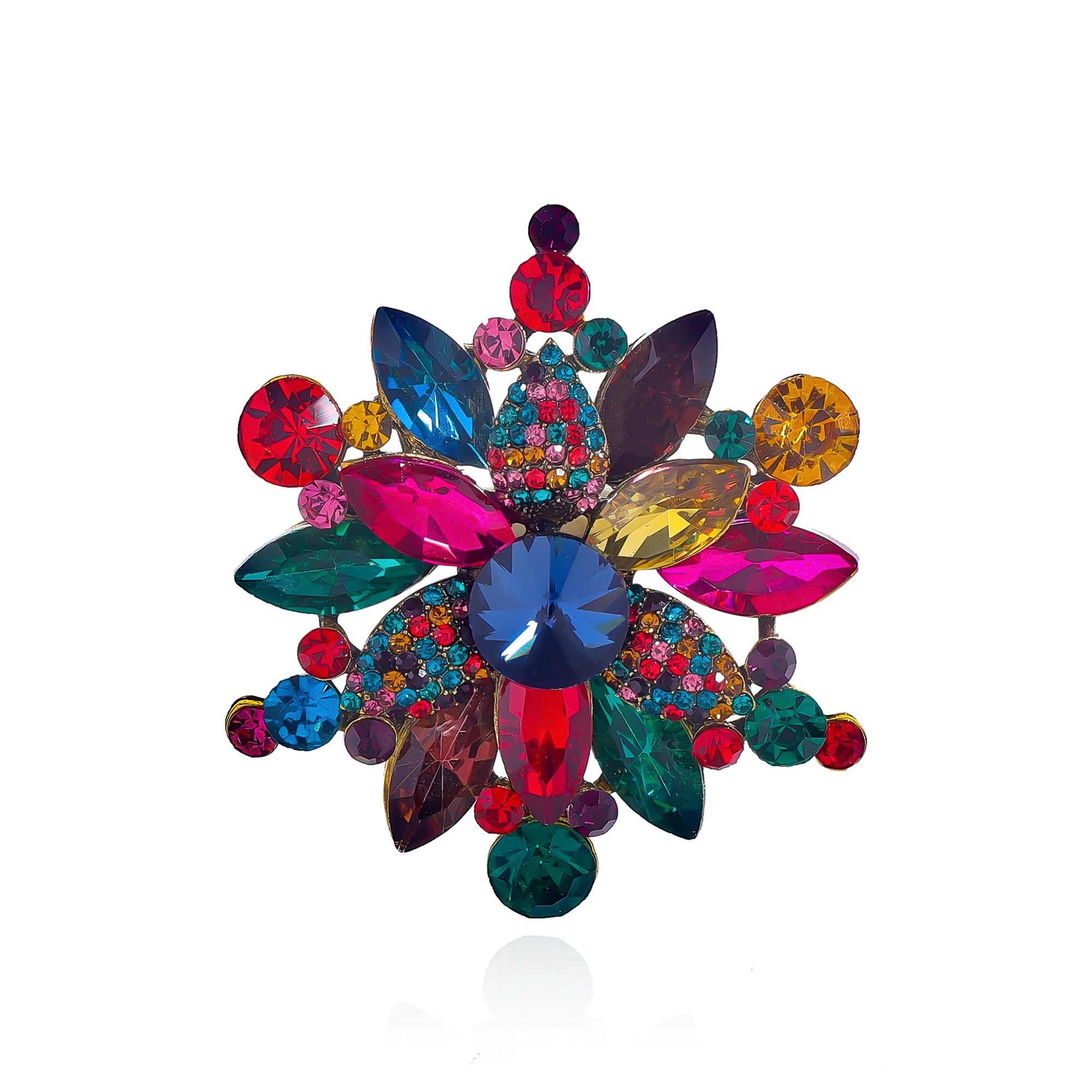 YOQUCOL Vintage Austrian Crystal Rhinestone Flower Shape Brooch Pin for Women