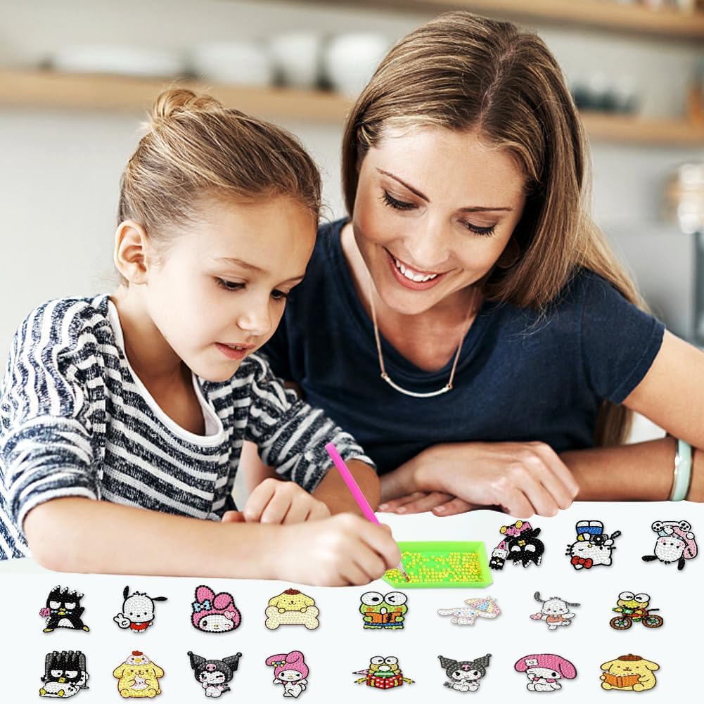 nekpiahu 48 Pcs Cartoon Diamond Art Stickers Kits for Kids - Diamond Art Painting Sticker Cute Characters,5D Gem Art Stickers Mosaic for Kids Gift for Boys Girls 4-8-10-12 Years Old