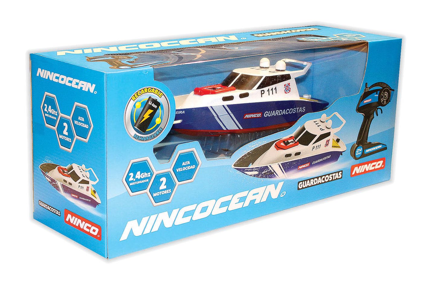 Ninco - (NH99032) NincOcean. Barco de Policía teledirigido, A partir de 6 años, color azul y blanco