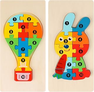 Pack of 2 Wooden Puzzles for Toddlers from 1-3 Years, Montessori Toy from 2 Years,…