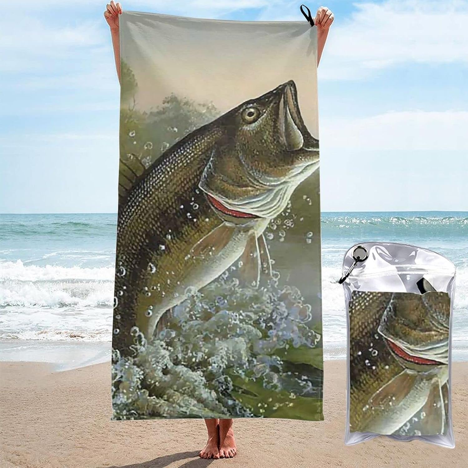 Amazon｜MUZIZY バスタオル 大判 鱸 魚柄 魚釣り フェイスタオル