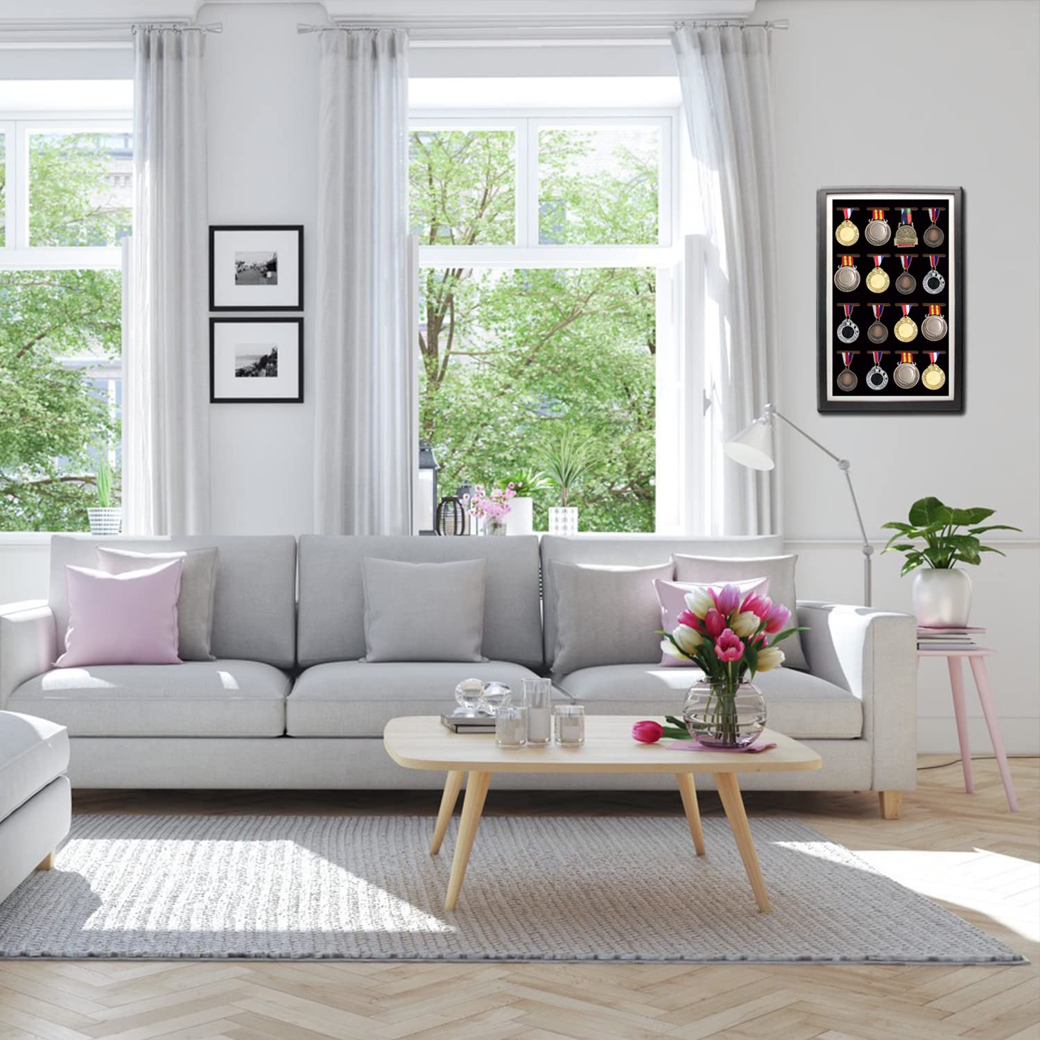 Medal Display Frame - Medal Display Shadow Box - 16 Medal Display case - Perfect Medal Display for Runners, Marathon, RECE Winner, Football, Gymnastics & All Sports (Black)