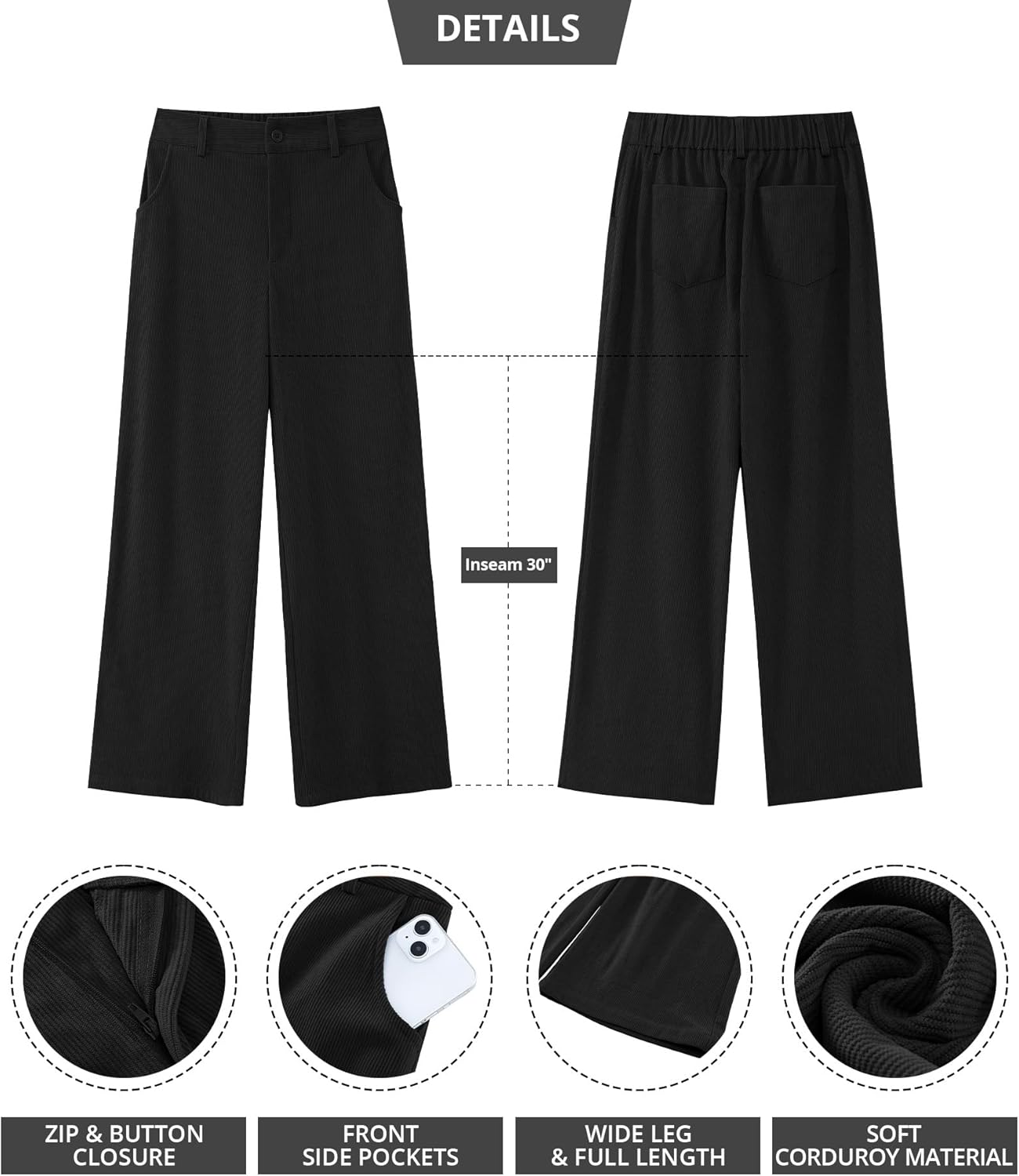 GRAPENT Corduroy Wide Leg Pants Woman High Waisted Fall Business Casual Elastic Waist Loose Trendy Trousers with Pockets - Image 6