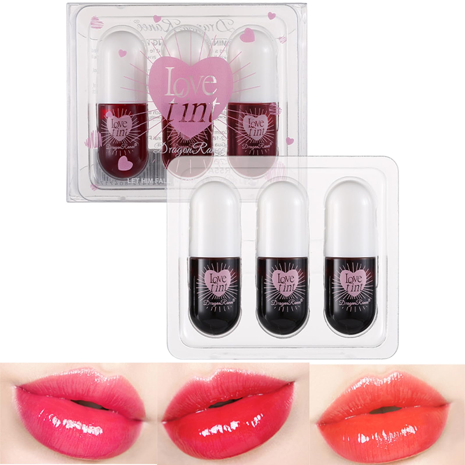 Tint 3-in-1 Lip Stain Set, Long-Lasting Waterproof Liquid Lipstick, Pink and Coral Shades, Hydrating Lip & Cheeks Stain