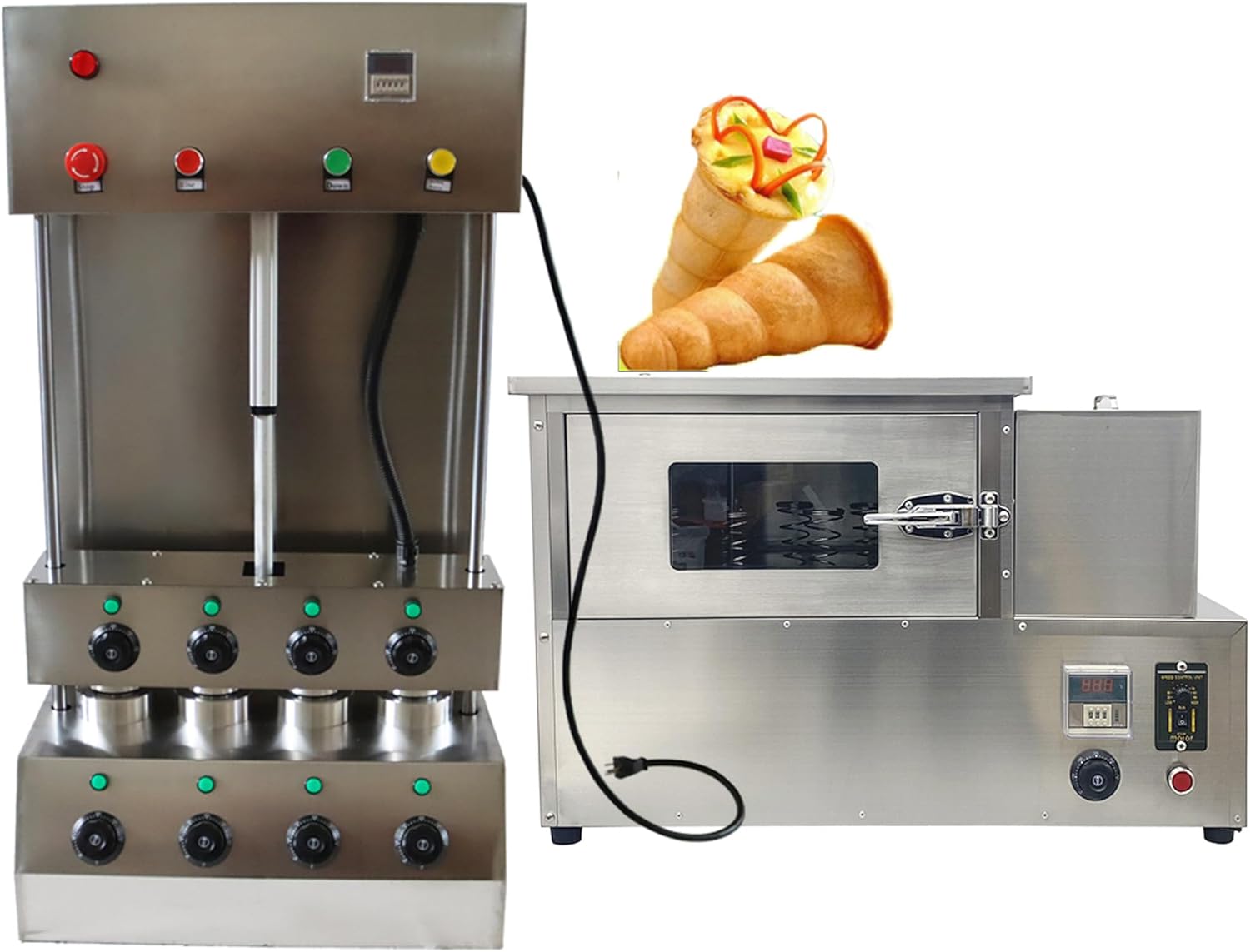 110V Electric Stainless Steel Rotational Pizza Cone Oven with 12pcs Removable Bases 2000W with 4 Heads 110V Pizza Cone Forming Making Machine for Commercial and Household Usage