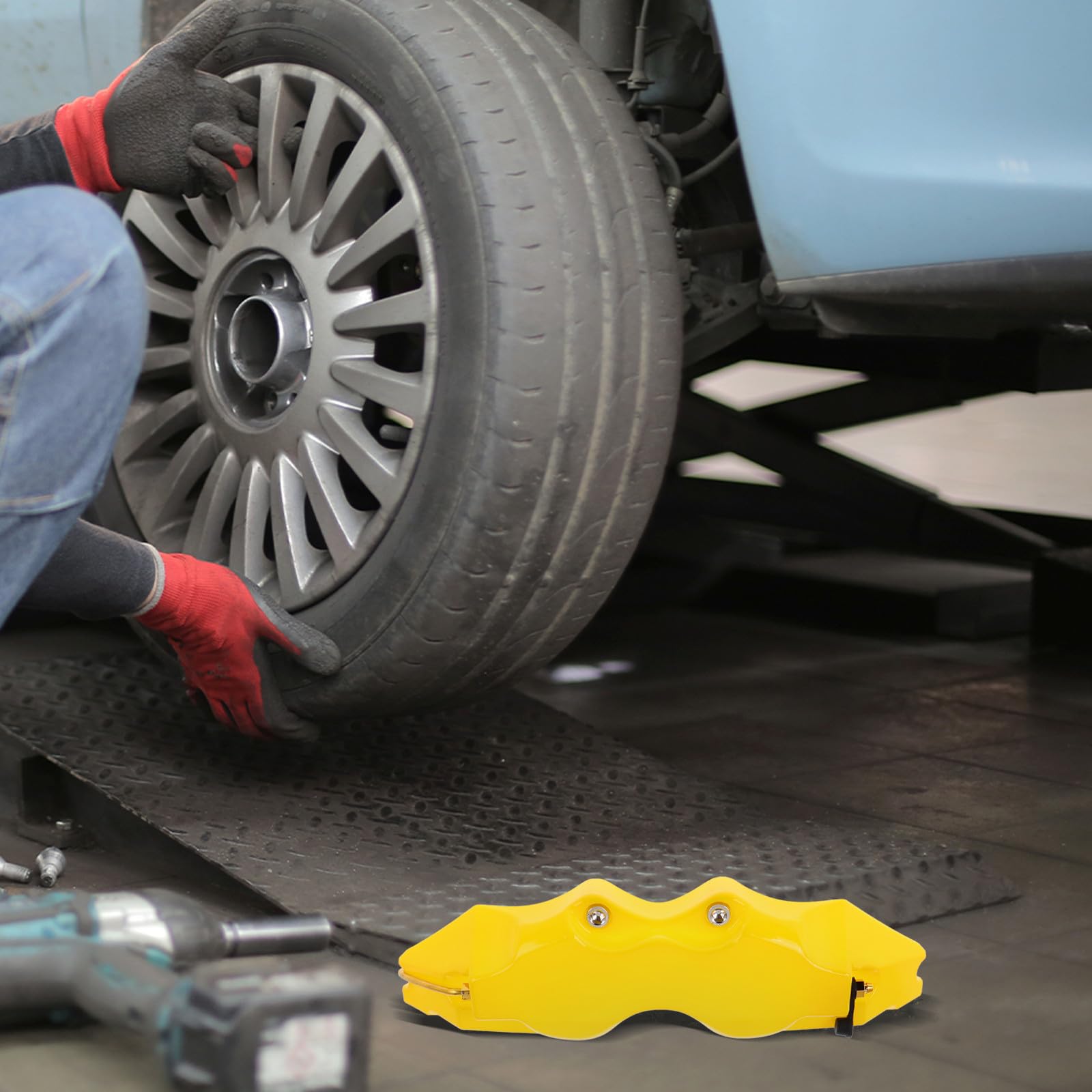 SHINEOFI Cubre Pinzas de Freno Estilo 3D Amarillo para Coches Protección Completa y Fácil Instalación, Kit de 2 Sets para Pinzas de Freno Delanteras y Traseras