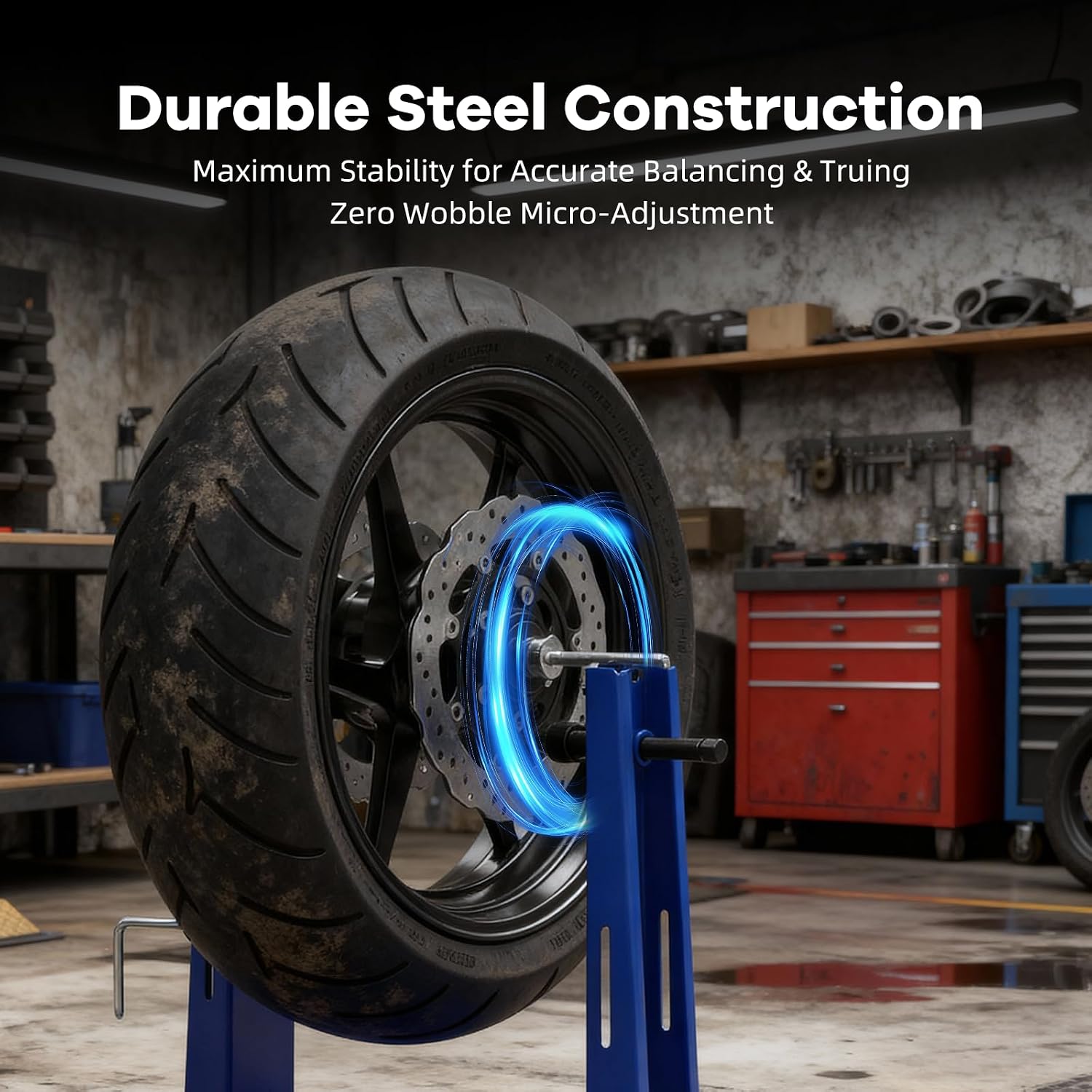 2-in-1 Motorcycle Wheel Balancer & Truing Stand, Professional High-Precision Bearing Tool Fits Up to 35" Wheels, Heavy Duty Stable Tire Balancer for Harley, Dirt Bike & Sportbike