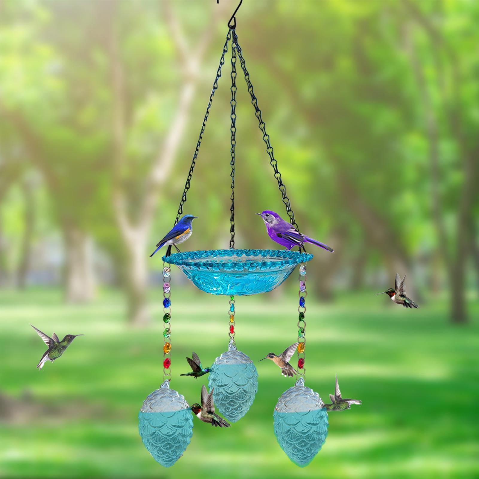 Bebedero para pájaros de para exteriores, bebedero colgante de para pájaros. Elegante comedero para pájaros. Comedero para pájaros estable con gancho en forma de S, atrae a diferentes