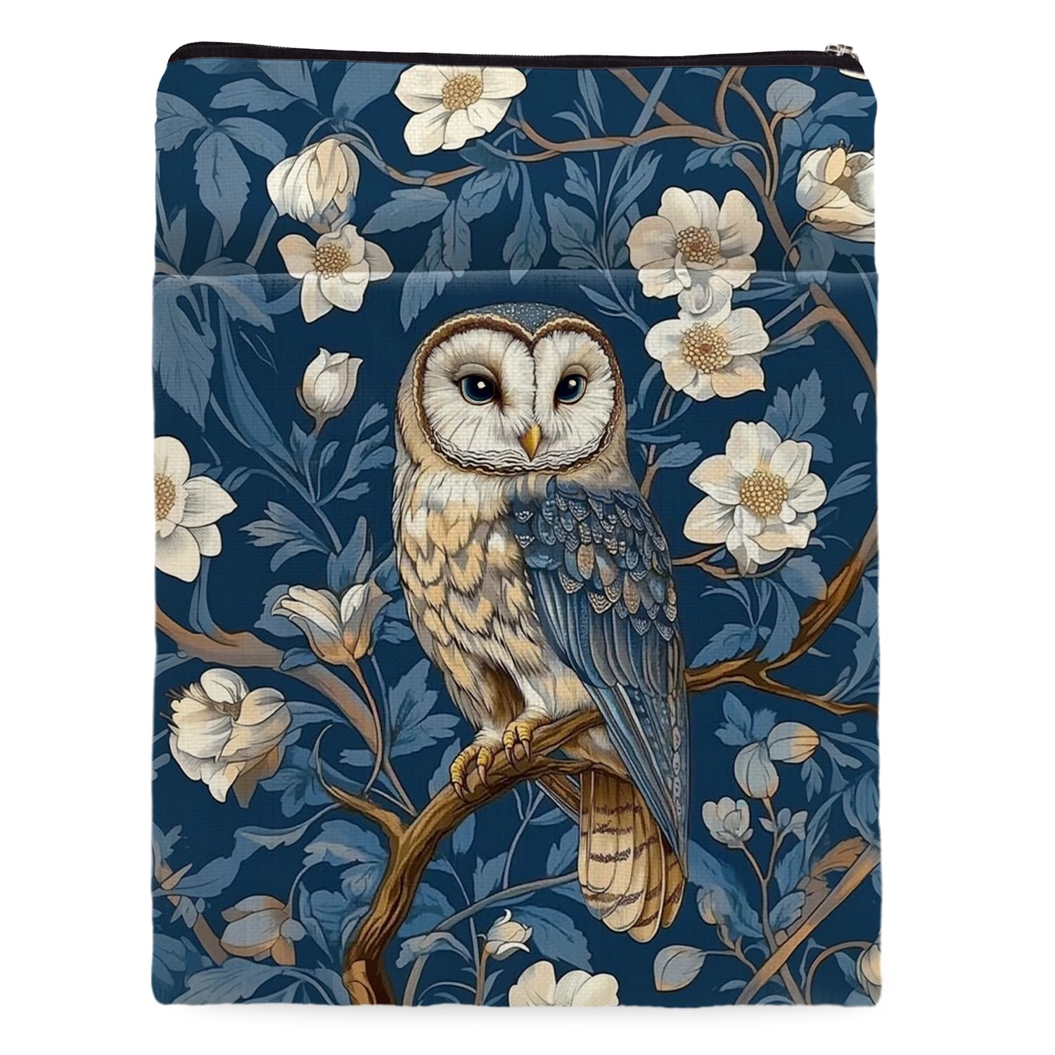 Vintage Flower Owl William Morris Book Sleeve for Book Lovers, Bookish Book Protector with Zipper, Washable Fabric Book Cover for Paperbacks &