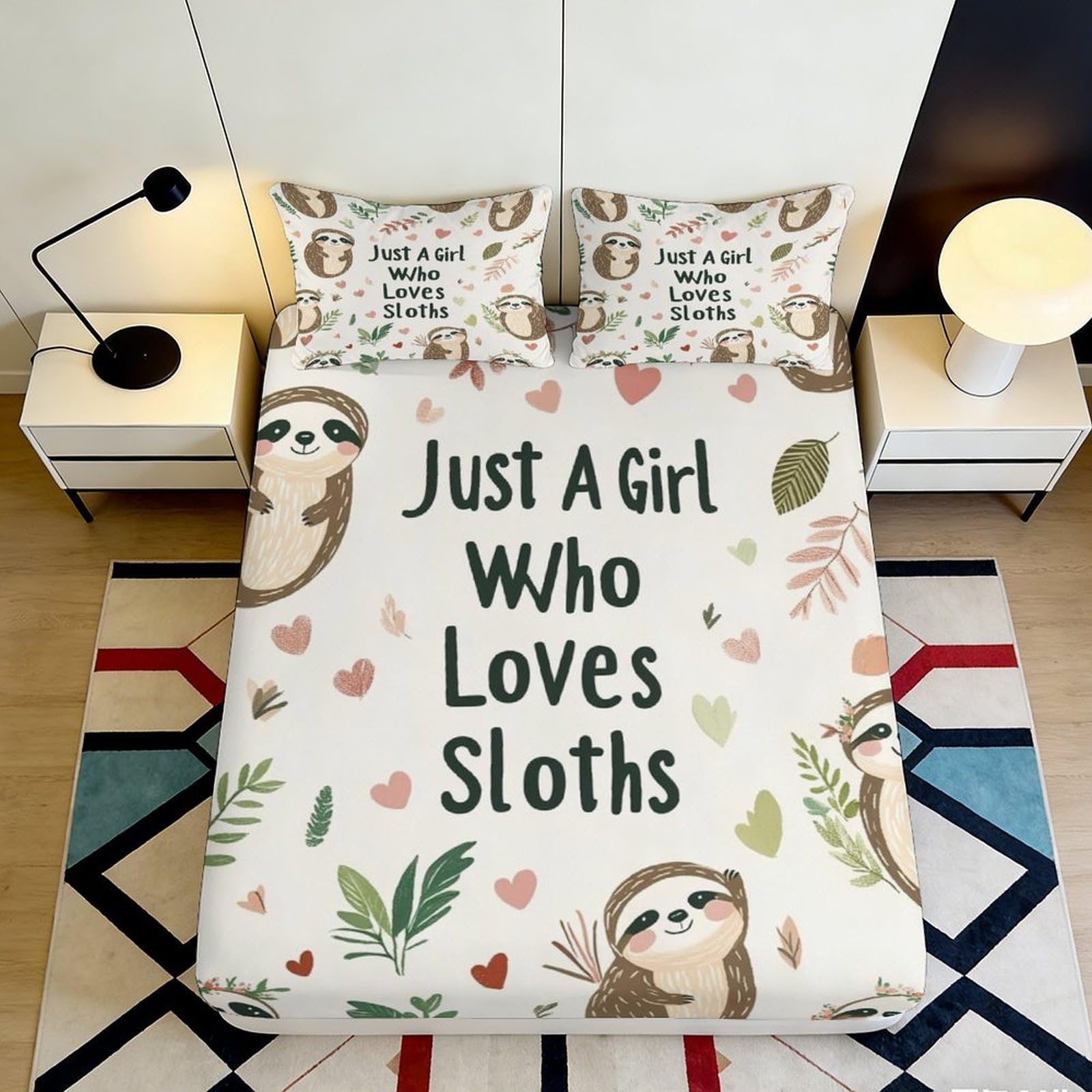3D Printed Sloth Theme Fitted Sheet Microfiber Deep Pocket Non-Slip Bedroom Bedding Sloth Mattress Fitted Cover Washable 180x200x25cm