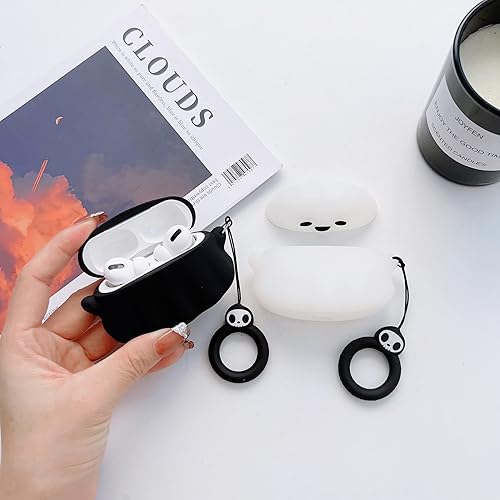 Miniatura 5 de Paquete de 2 funda fantasma 3D negra y blanca (brilla en la oscuridad) para Airpod ProPro 2nd, funda linda de dibujos animados 3D para niños, niñas,