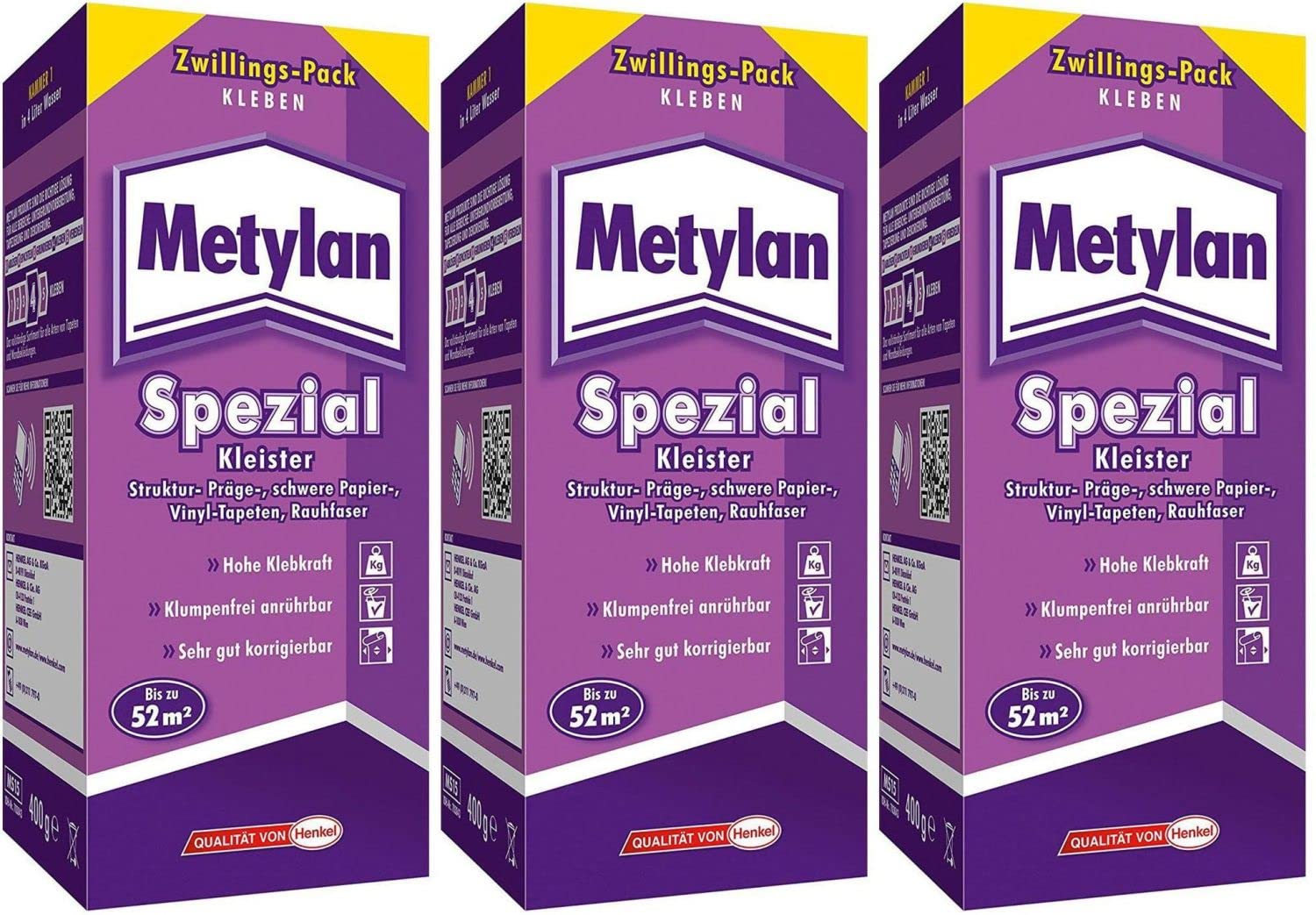 Sparpaket: METYLAN Spezial Tapeten-Kleister, Spezialkleister mit hoher Klebkraft, 3 x 400g