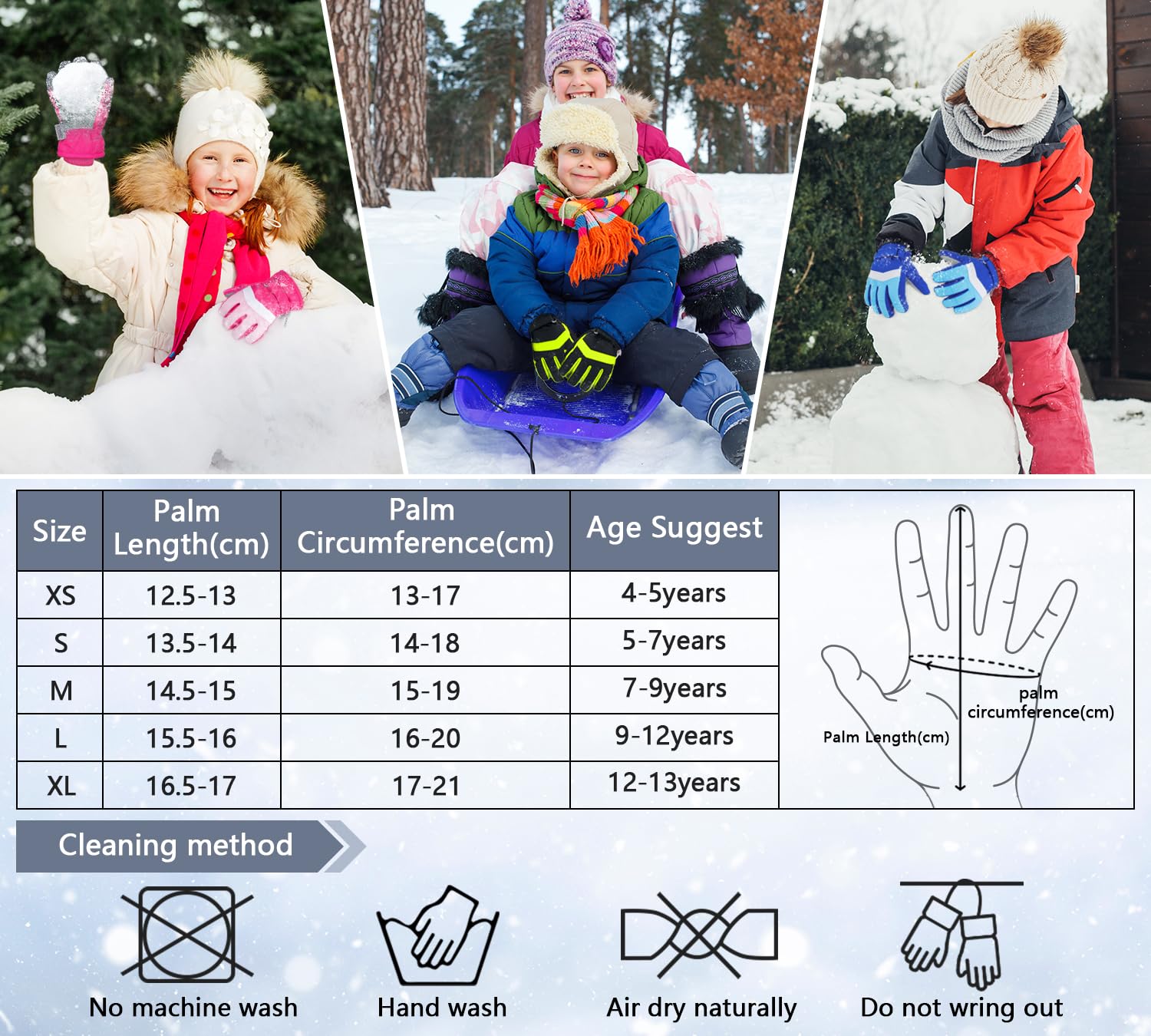 Homord Guantes Nieve Niño Mitones Unisex Guantes Esqui Niño Guantes de Invierno Guantes Ski Mujer Tobogán Snowboard Skate Ciclismo Running 3-13 años