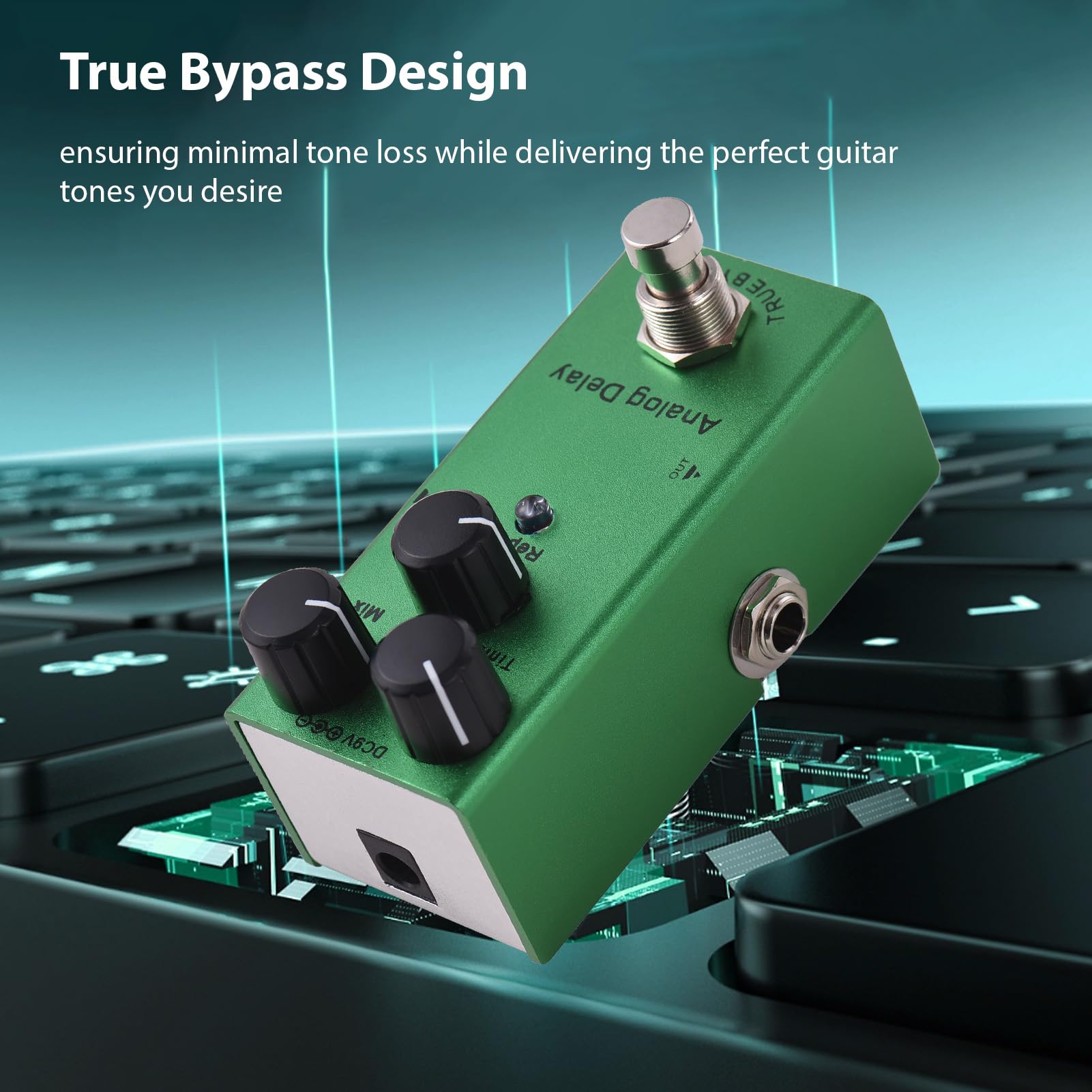 Analog Delay Guitar Effects Pedal with Time Mix Repeat Controls Knob DC 9V 6.35mm Input Output Electric Guitar Effector True Bypass Green Mini Aluminum Design