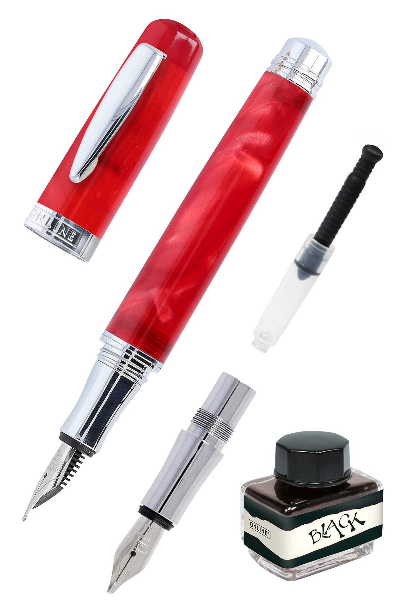 Online Kalligrafie-Set Bohemian Art Rot I Füller aus Kunstharz und Acryl I austauschbare Schönschreib-Federn M (medium) & 1,4 mm I inkl. Tintenkonverter und Tintenfass schwarz I in Geschenkbox, 44040