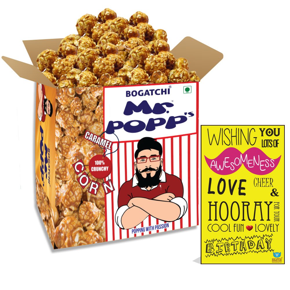 BOGATCHI Mr.POPP's Caramel Popcorn, 100% Crunchy Delicious Fully Popped Corns, Handcrafted Gourmet Popcorn Snacks, Perfect Birthday Gift for Father , 250g + Free Happy Birthday Greeting Card-image-48
