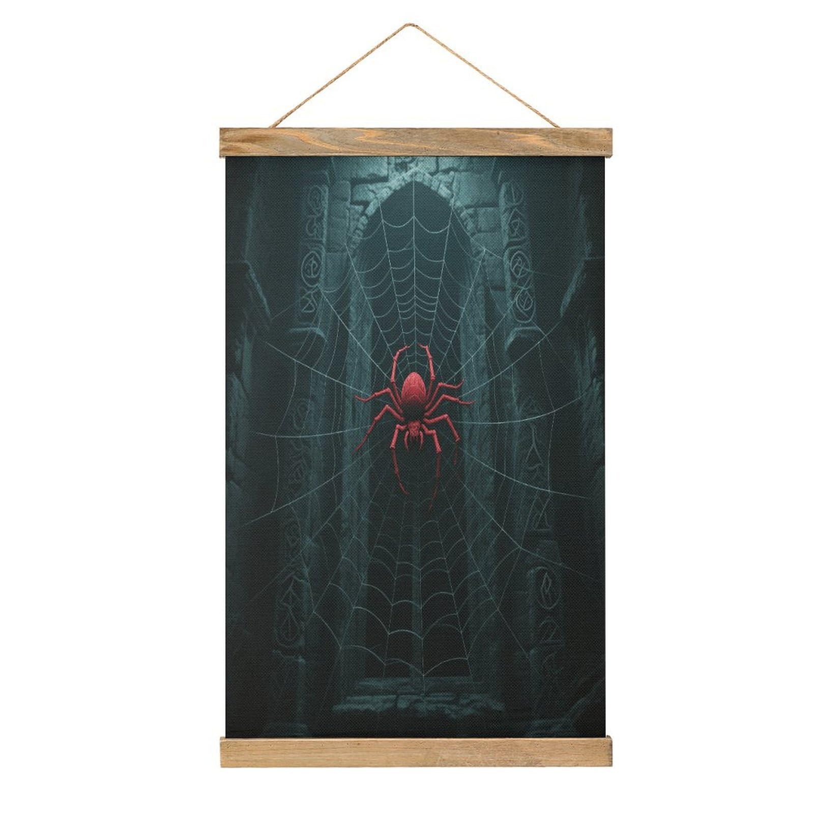 VstaDank Red Spider in Castle Hanging Poster with Wooden Frame Modern Linen Hanging Painting Retro Style Wall Decor Art Painting for Living Room,Bedroom Decor Poster Frame 20.4x13.1inch