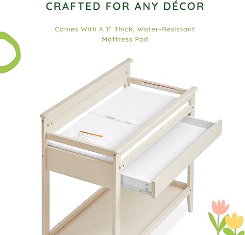 Miniatura 5 de Sweetpea Baby Bayfield - Cambiador en pincel esmaltado blanco, certificado JPMA y Greenguard Gold, hecho de madera de pino sostenible de Nueva