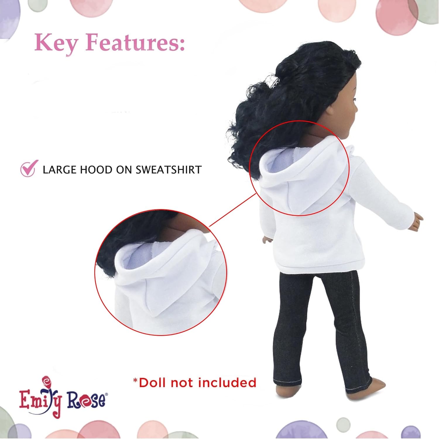 Emily Rose 18-inch Doll Clothes White Hoodie Sweatshirt and Stretch Blue Jeans - Casual Outdoor Clothing Outfit | Doll NOT Included | USA Business | Gift Boxed! | Double Reinforced Stitching