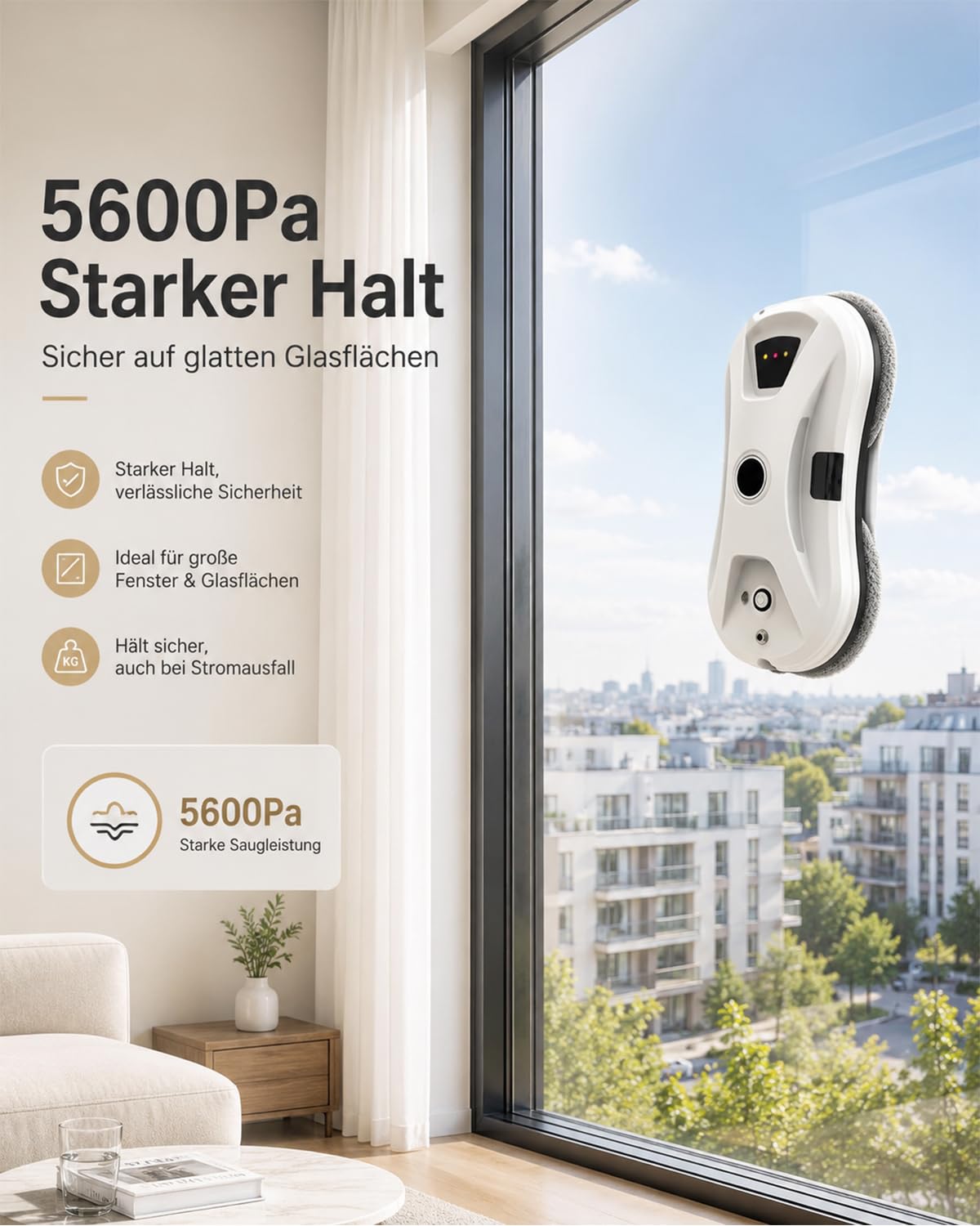 Fensterputzroboter mit Sprühfunktion, 5600Pa Fensterroboter mit Fernbedienung, Intelligenter Navigation, 3 Reinigungsmodi, Sicherheitsseil und UPS Mehrfachschutz, Fenster Roboter für Glas, Fliesen