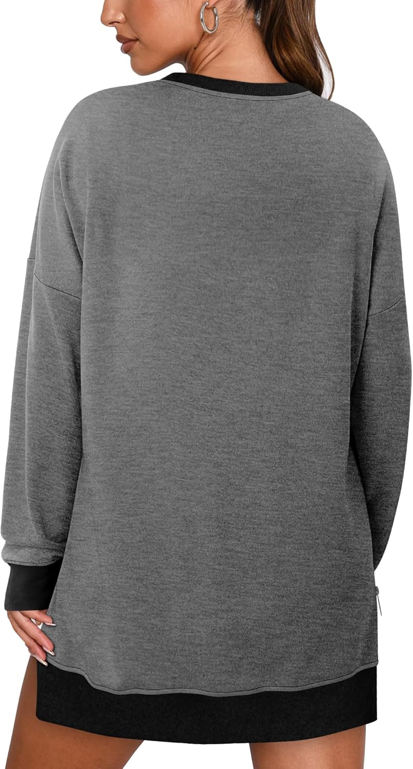CHICZONE Crew Neck Oversized Sweatshirt Zipper Slit Long Sleeve Pullover for Women 2025 Trendy Fall Clothes - Image 5