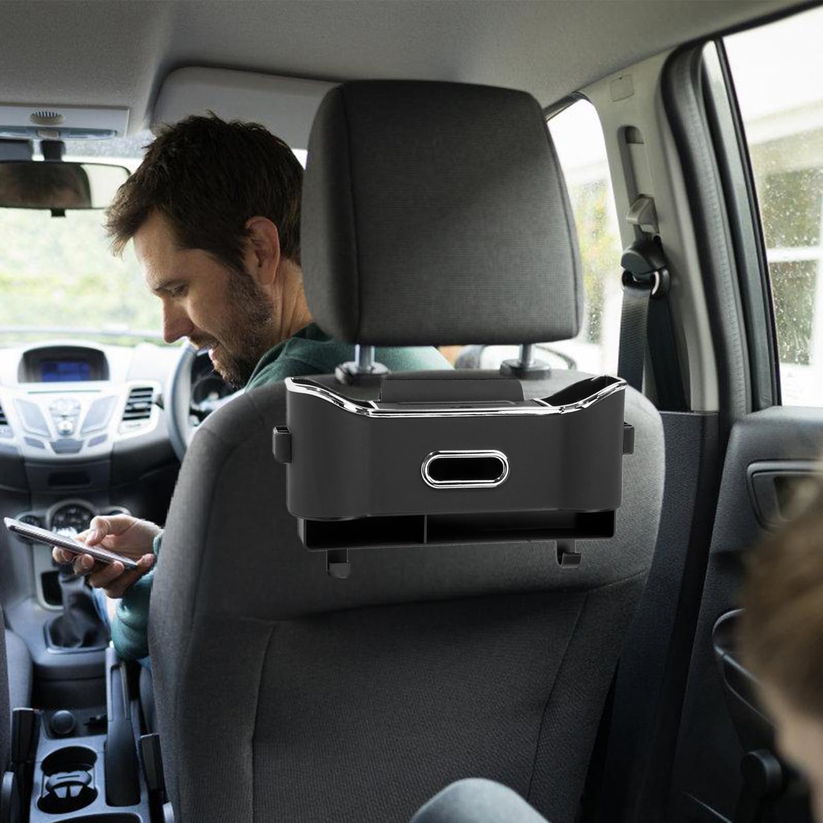 Generisch Organizador de asiento trasero de coche, organizador de asiento | trasero de coche, organizador de 2 ganchos, de piel sintética, para viajes por carretera