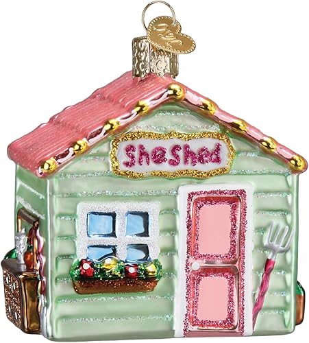 Old World Christmas Adorno de cristal soplado She Shed para árbol de Navidad