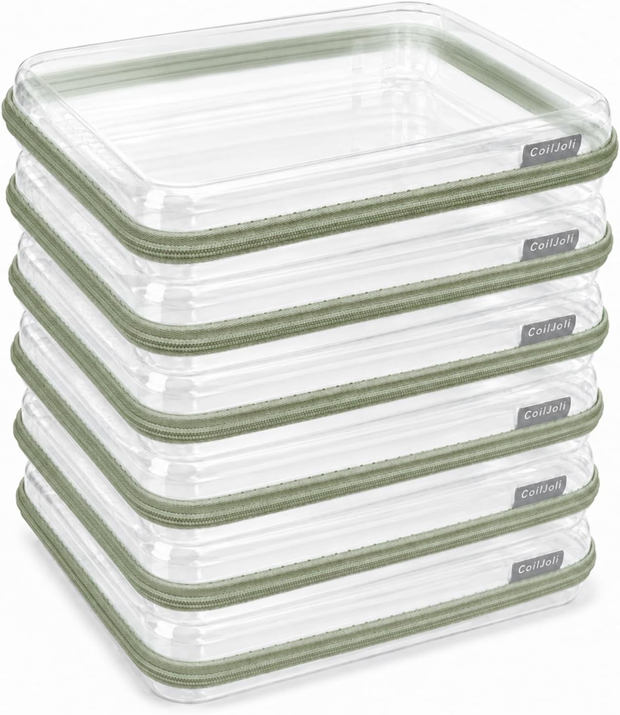 CoiiJoii 6PCS Large Clear Hard Shell Zippered Case, Diaper Bag Organizing Pouches, Waterproof Cosmetic Bag, Storage Organizer Bins. Green