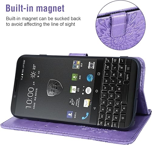 Miniatura 3 de Asuwish Funda de teléfono para BlackBerry KEY2 con protector de pantalla de vidrio templado y cuero de girasol, funda delgada con tapa abatible para
