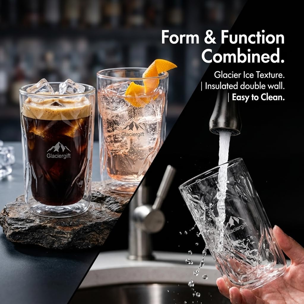Double Walled Glass Coffee Mugs, 2 Pack Insulated Clear Coffee Cups