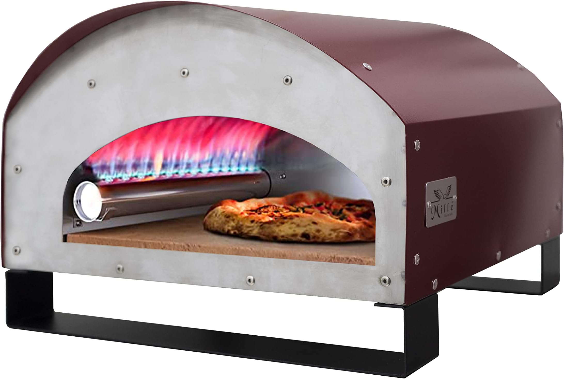Forno Per Pizza All'aperto Happygrill Con Pietra Refrattaria 12", Termometro Doppio, Camino Regolabile, Ruote E Copertura Impermeabile