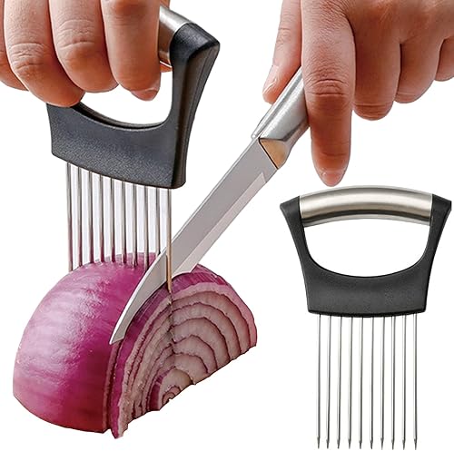 Soporte de cebolla para rebanar, cortador de limón de acero inoxidable, cortador de verduras, soporte para rebanar cebolla, herramienta auxiliar