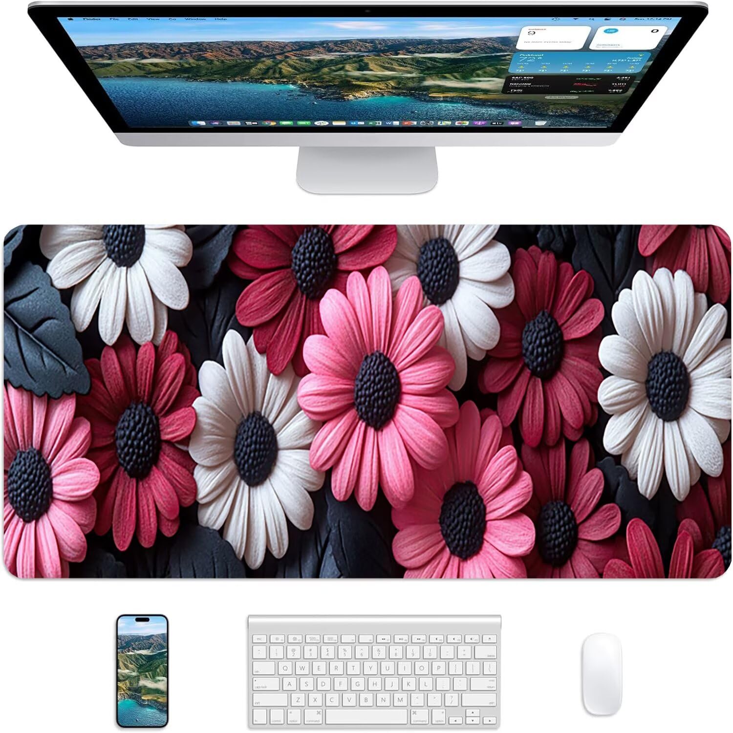 Podkładka pod mysz Lejnlnng XXL - 160x80cm - Flower Big Gamer Mouse Pad, fabryczna XL antypoślizgowa gumowa mata na biurko, wodoodporna podkładka pod mysz o wysokiej precyzji i szybkości baza JL-7460
