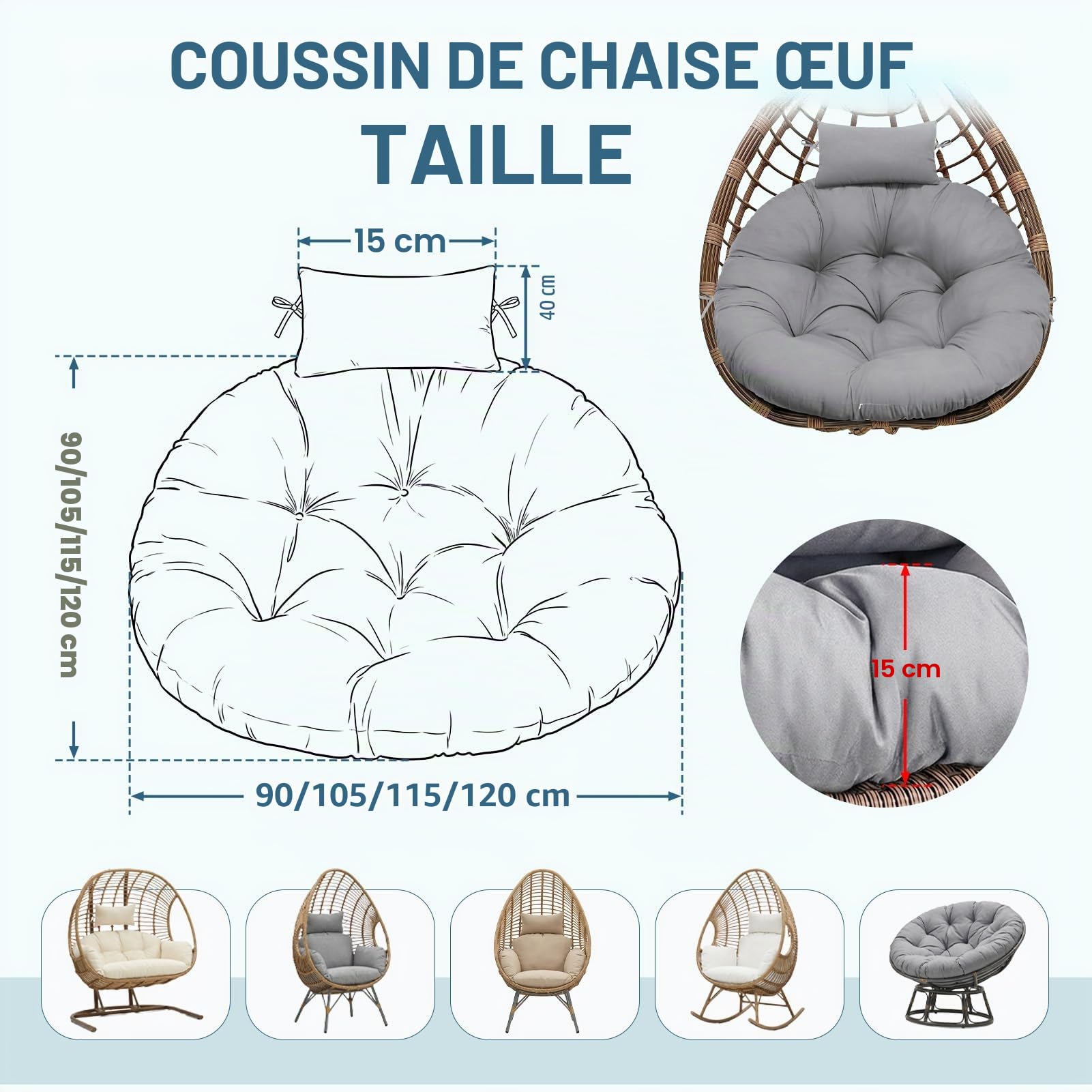 Coussin de Chaise Suspendue Imperméable et Confortable pour l'Extérieur