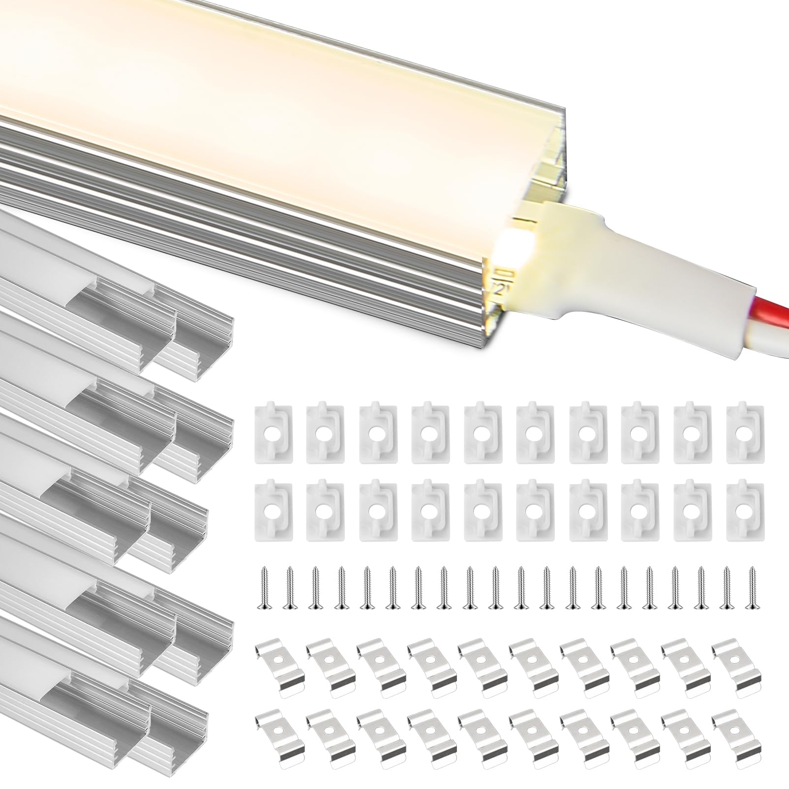Profili per Strisce LED 10x Profili Angolari da 1 Metri in Alluminio U-forma con Copertura Opaca, Schermatura Opaca ingombro max striscia led 10mm - 14.2 x 8.5mm