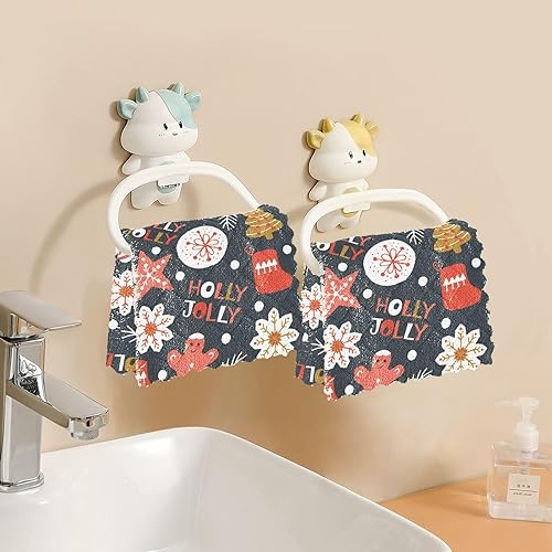 Miniatura 6 de KLL Holiday Christmas Car Drying Towels Extra Large Rustic Tea Towels Kitchen Blue Terry Cloth Kitchen Hand Towels Absorbent Towels