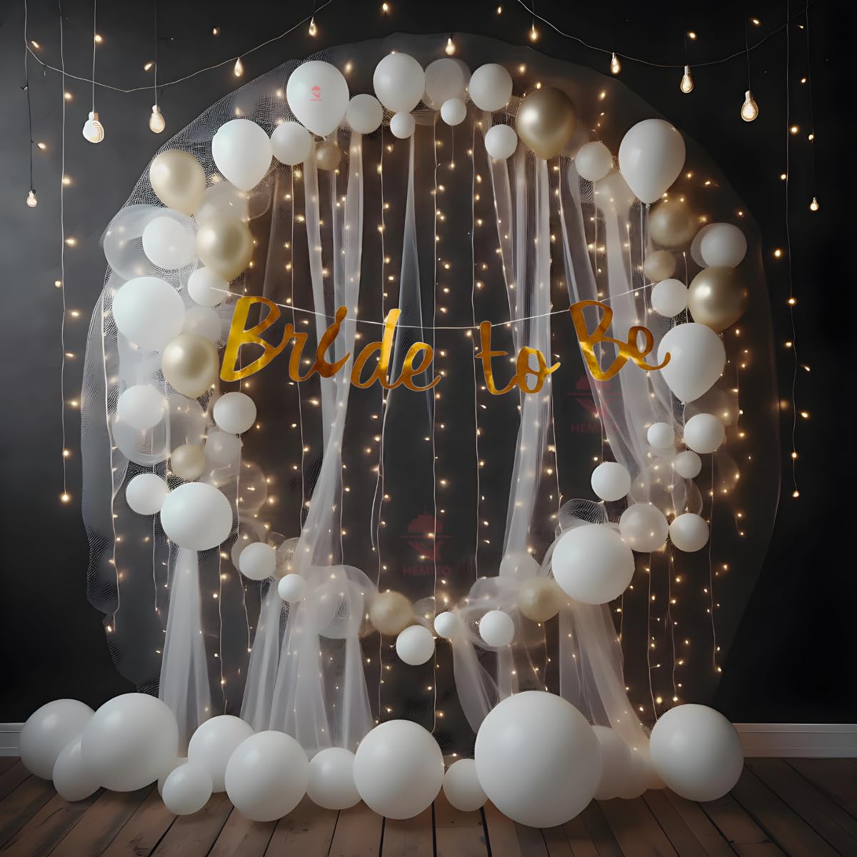 Hemito 50 Pc Bride to be decoration set combo -White Gold Chrome Confetti Balloons With Fairy LED Lights| Bridal Shower Decorations Kit| Bachelorette Party Decoration for Bride Banner-image-11