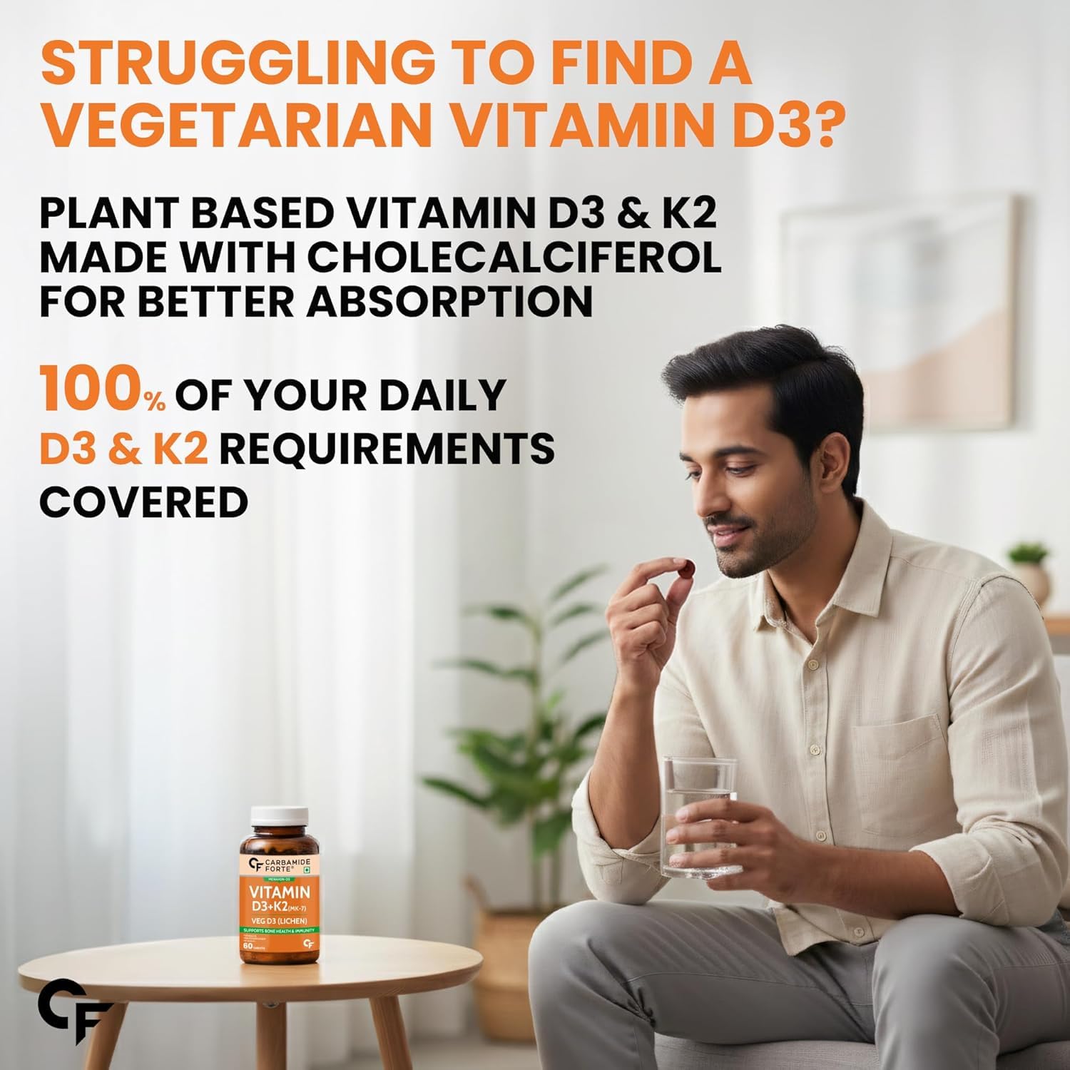 Carbamide Forte Vitamin D Tablets | Vitamin D3 K2 Supplement to support Bone & Heart Health | Veg D3 Lichen - 60 Tablets — Amazon image 4